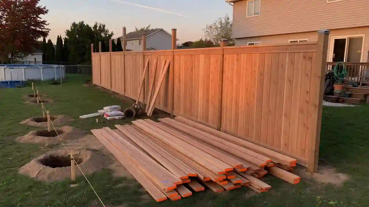 New cedar privacy fence in a backyard